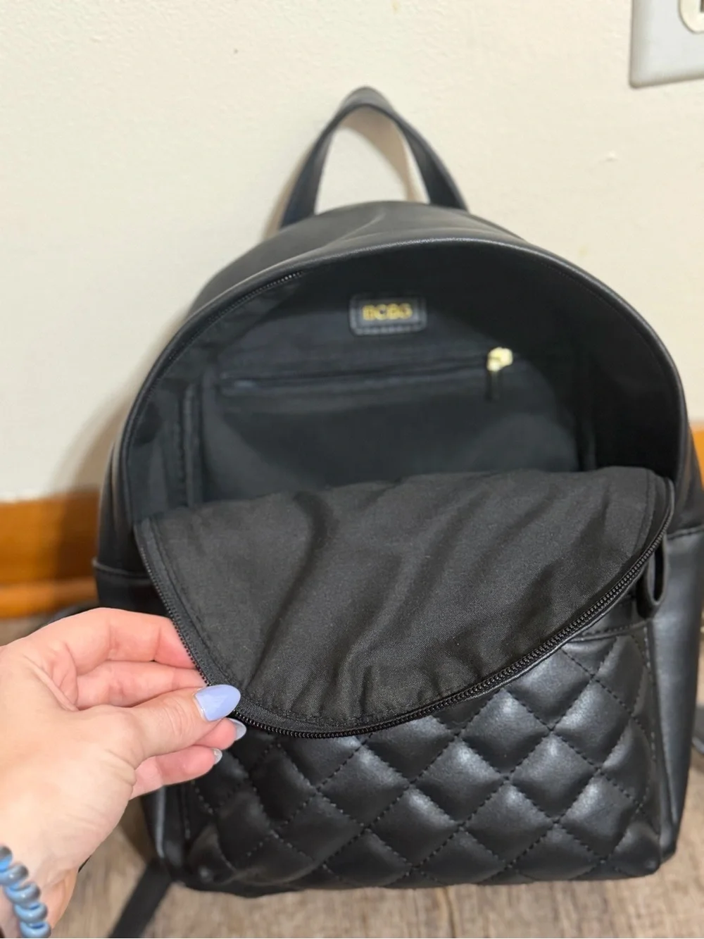 BCBG Black Quilted Mini Backpack with Gold Zipper